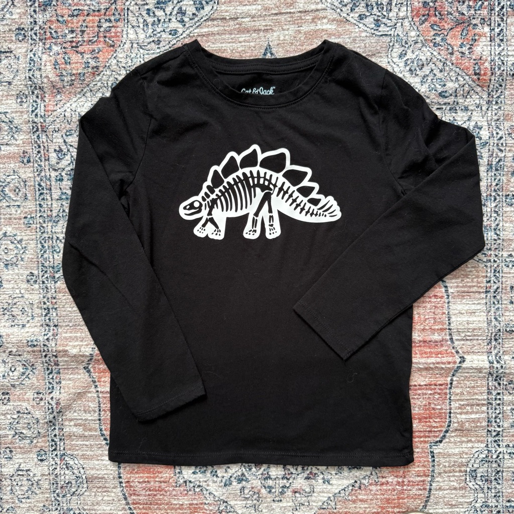 Cat & Jack Boys Black Dinosaur Long Sleeve Tee Shirt